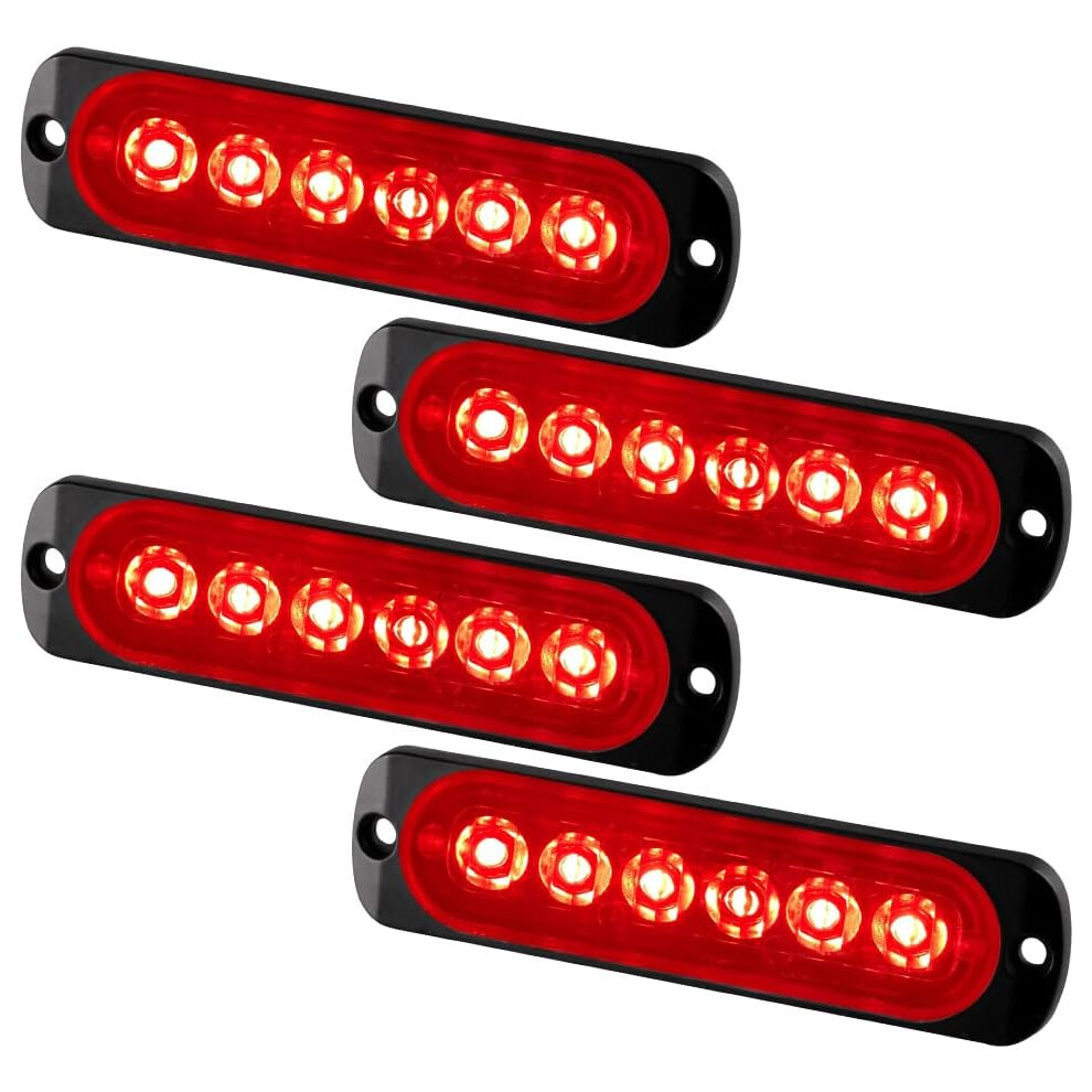 4Pcs Ultra Slim 6Led 12-24V Emergency Strobe Lights Danger Beacon Warning Flashing Lights Universal For Car Vehicle Truck Red 9469042604385