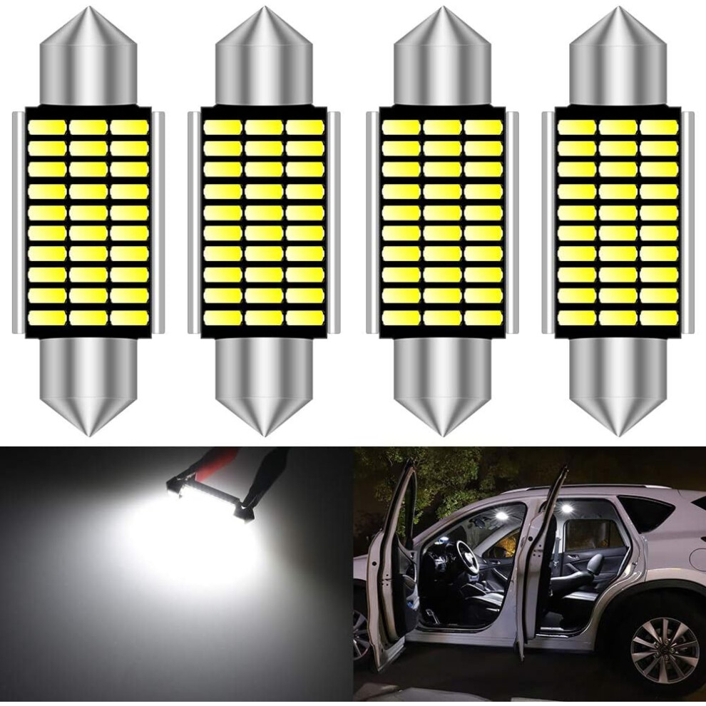 (4Pcs, ) 39Mm Led Bulbs 6500K Extremely Bright Error Free Interior Dome License Plate Door Lights White 9469042604453