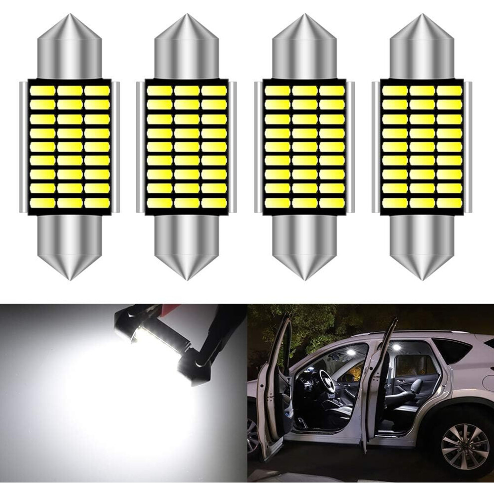(4Pcs, ) 36Mm Led Bulbs 6500K Extremely Bright Error Free Interior Dome License Plate Door Lights White 9469042604460