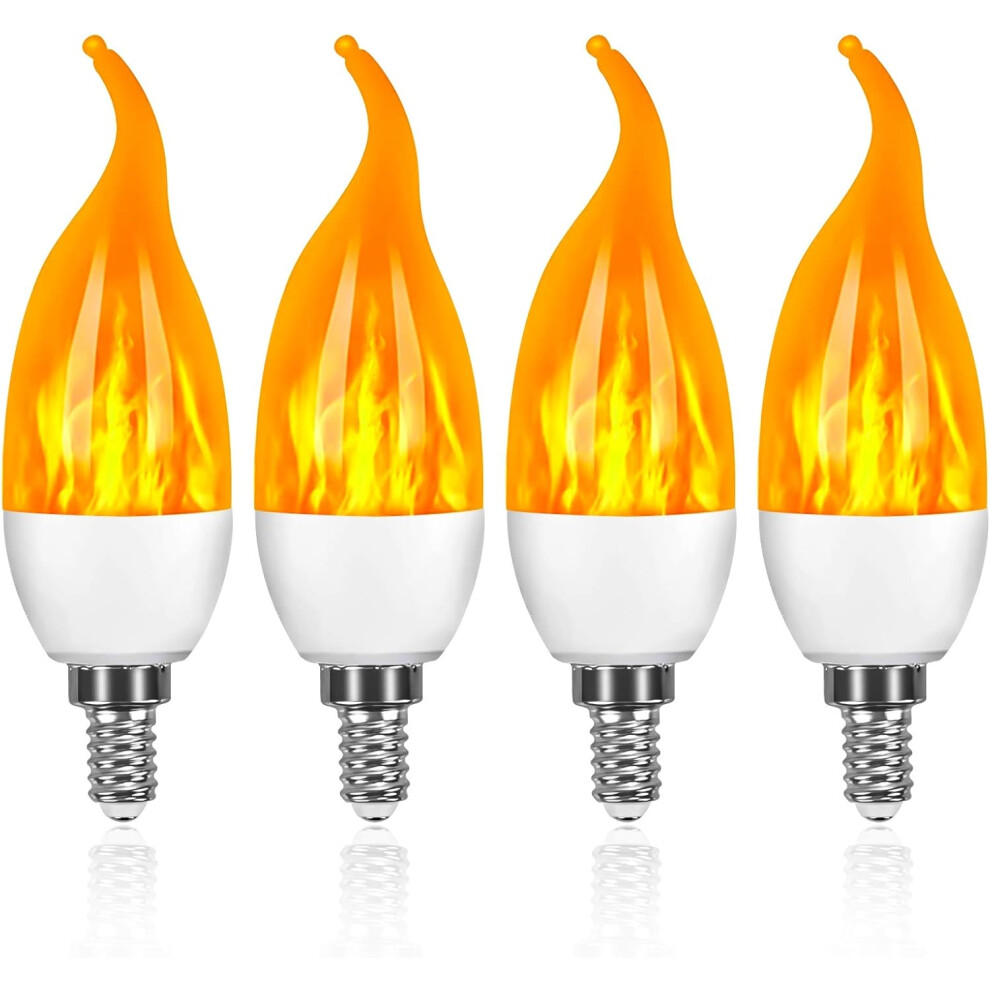 4 Pack 3W E14 LED Flame Light Bulbs with 3 Lighting Modes Decorative Bulb for Halloween, Christmas, Valentine's Day, Wedding Party