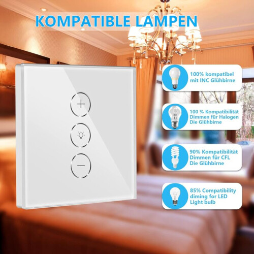 Dimmer, WiFi Light Dimmer Switch with Percentage Function with Timer Function, WLAN Voice Control Recessed Lighting Dimmer 2
