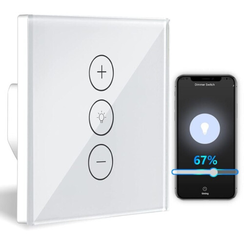 Dimmer, WiFi Light Dimmer Switch with Percentage Function with Timer Function, WLAN Voice Control Recessed Lighting Dimmer