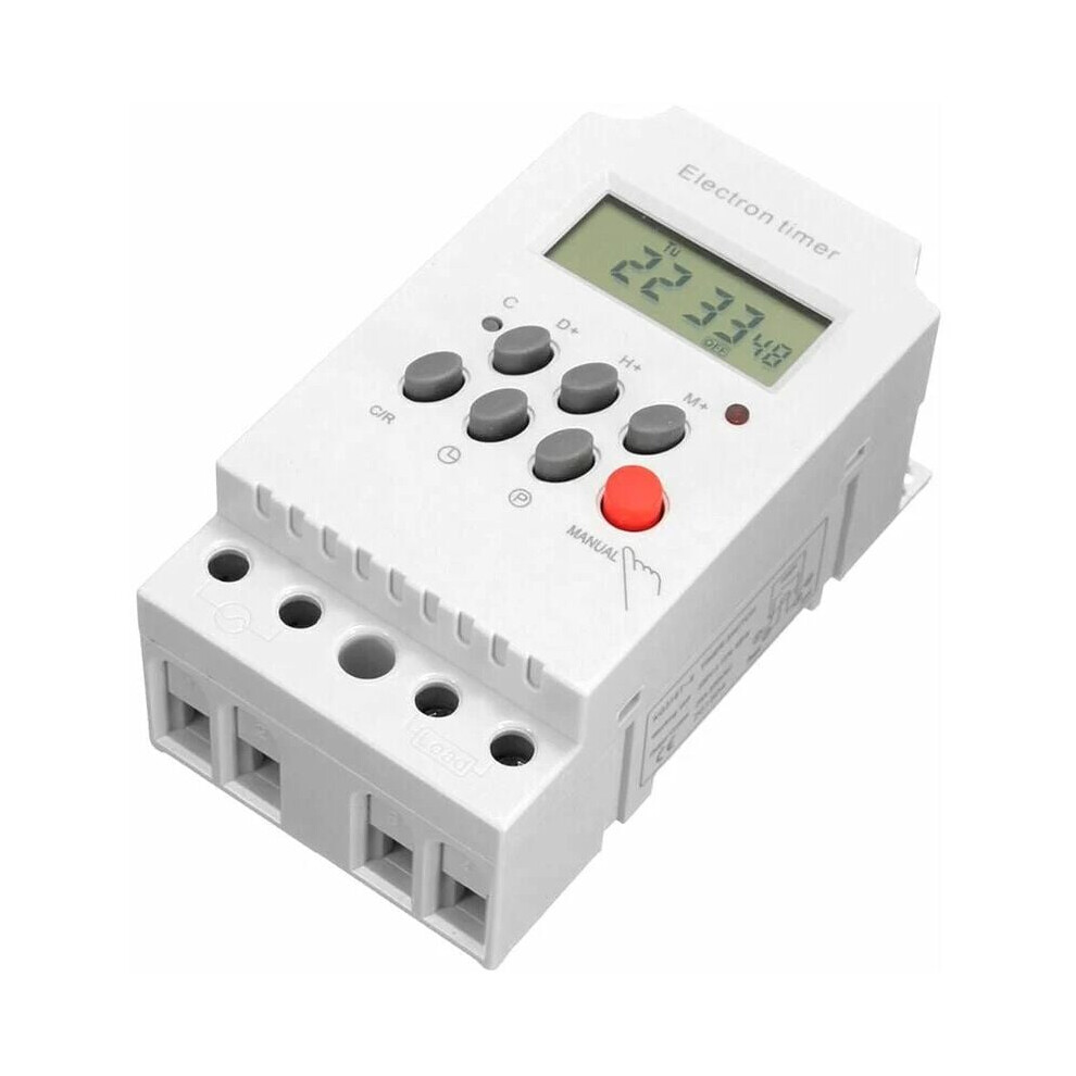 Ac 220V 25A Digital Programmable Timer Din Rail Electronic Time Switch Controller With Lcd Display Clock - White - White 9469042608932