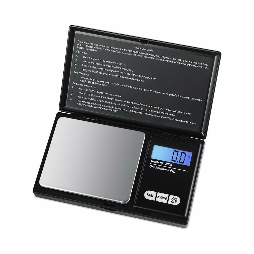 Precision Scale 200G/0.01G Small High Precision Scale With Backlit Lcd Display With Tare Function (Black) 9469042609762