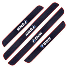 4PCS Car Door Sill Protectors Scuff Plate Car Sticker Adhesive Film for Door Sill Protection Car Door Sill Plate Guard in Soft PVC Rubber(BMW)