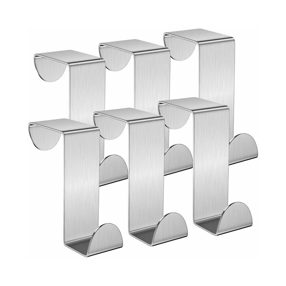 Door Hook, Set of 6 Coat Hooks for Door Stainless Steel Door Hook for Standard Door, Drawer, Cupboard Wardrobe, for Kitchen Bathroom Bedroom, Silver-image-OPC-PG5R6VB-NEW