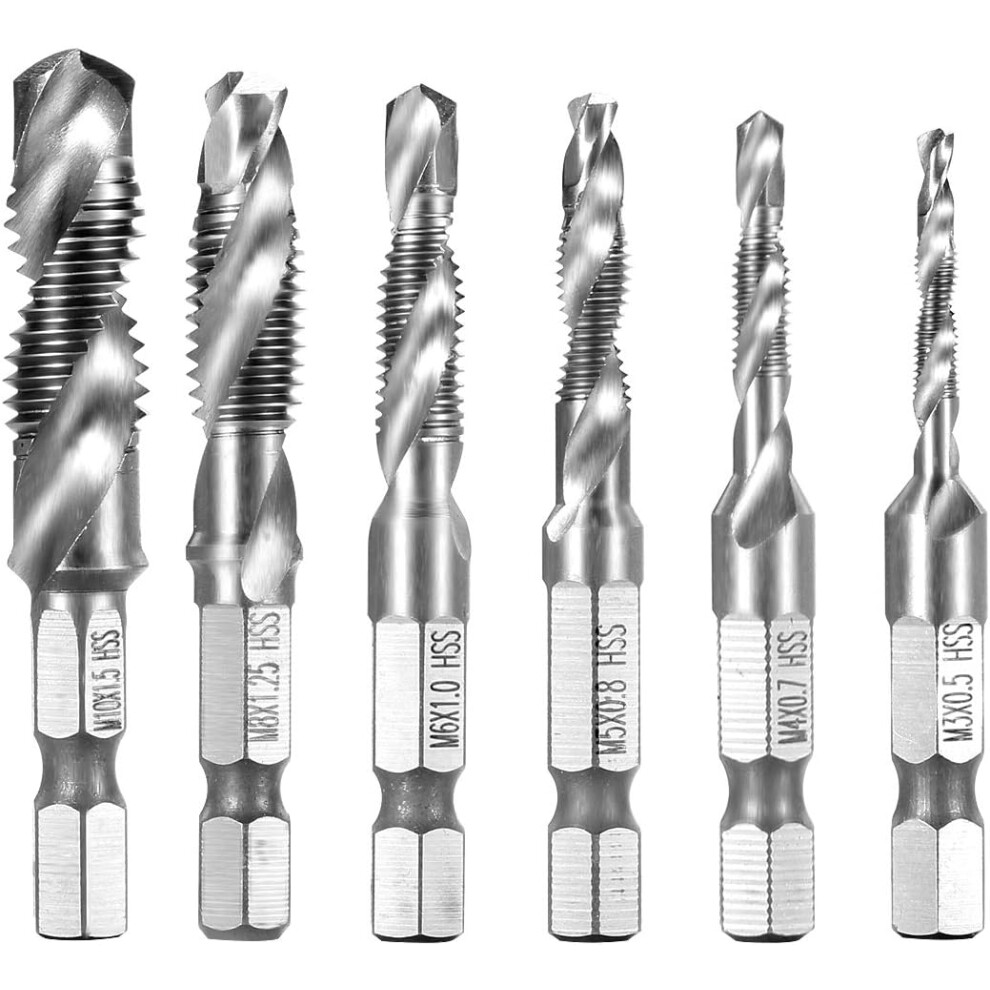 Silver 6Pcs Hss Drill Bit Hex Shank M3-M10 Thread Screw Tap 9469042613240