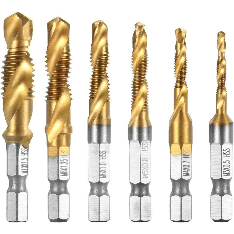6Pcs Combination Drill And Tap Bit Set Hss Hex Metric Deburr Countersink Bits Metric Drill Set 9469042613257