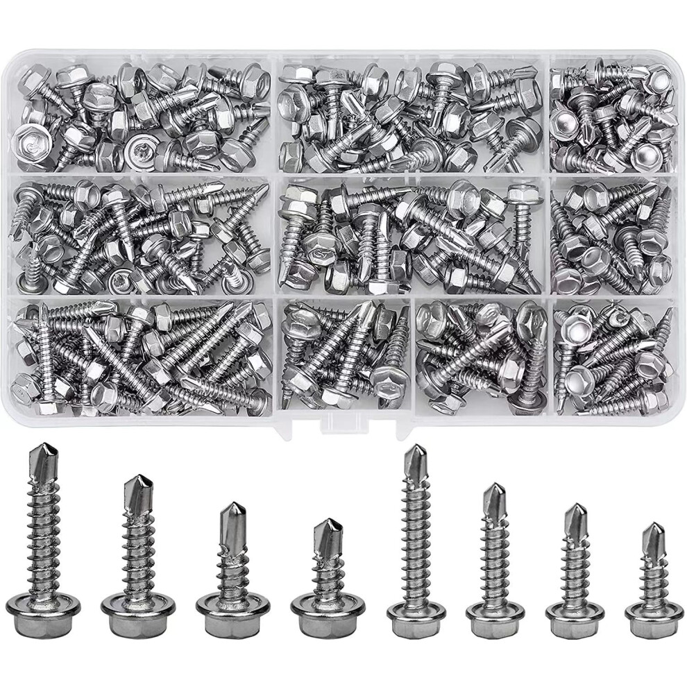 200 Grain 410 Stainless Steel External Flange Hex Shank Drill Screw Self Tapping Screw Durable Hex Washer Head Self Drill 9469042614629