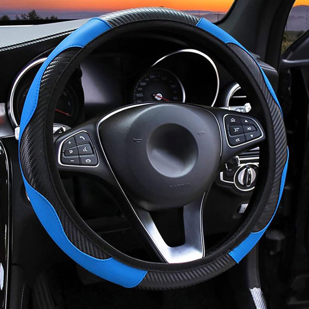 (blue)Carbon Fiber Leather Elastic Non-slip Breathable Steering Wheel Cover Without Inner Ring Universal Size 37-39cm-image-OPC-PG5R7H2-NEW