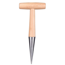 Piantatrice per bulbi con punta in acciaio 27 cm - Piantatrice manuale con manico in legno resistente - Attrezzo da giardinaggio per adulti