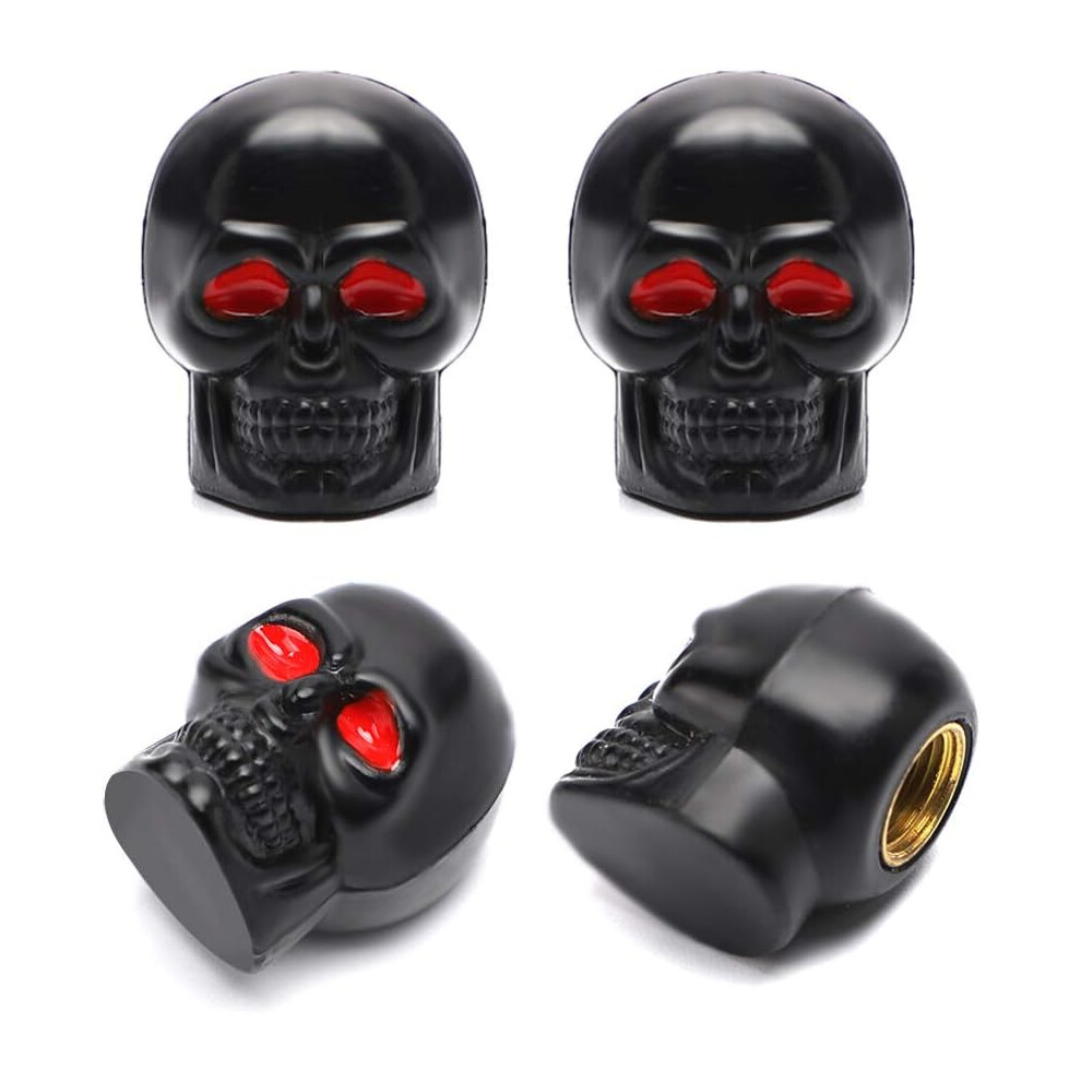 4Pcs ( Skull) Skull Valve Cap Chrome Tire Caps Car Accessories Universal Valve Caps For Car Suv Truck Motorcycle Bike Black 9469042618146