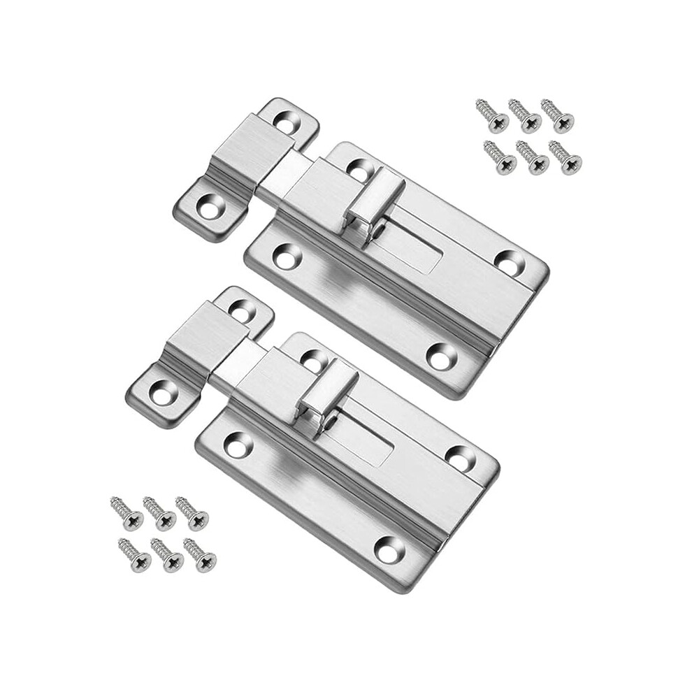 Door Bolts, 2 Pcs Stainless Steel Door Lock, Security Bolt Latch Lock With 12 Screws For Recessed Doors Bedroom Bathroom Toilet 9469042619884