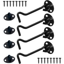 (black)4 Pcs Sliding Door Lock, Cabin Hook 4 inch, Stainless Steel Door Latch, Door Catch Hook for Barn Door Locks Bathroom Window Sliding Door