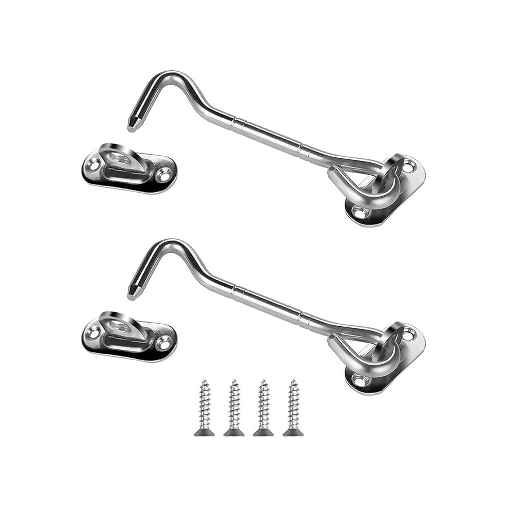 Stainless Steel Silver 2Pcs Cabin Hook Door Lock Latches And Bolts For Door Locks Gate Latch Window Bracket For Silent Spacer - 101Mm 9469042620033