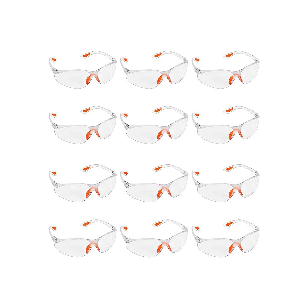 12 Pack Clear Safety Glasses - Protective Eyewear With Plastic Lenses, Rubber Nose Bridge And Temple Tips For Comfort - Clear Ppe Goggles 9469042620101