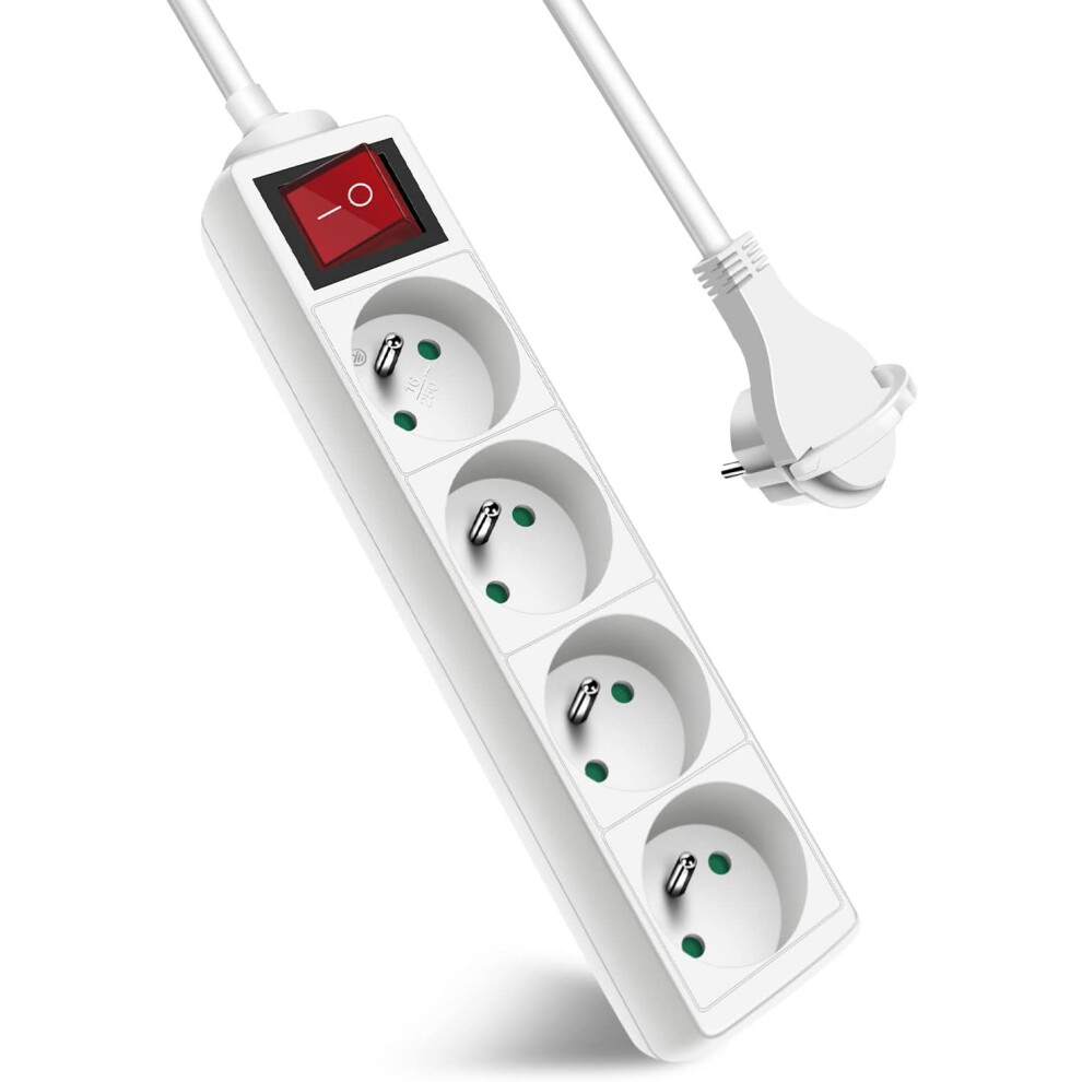 4-Socket Power Strip With Flat Plug Switch, 4-Socket Block, 1.5M 230V Extension Cord With Child Safety 9469042625526