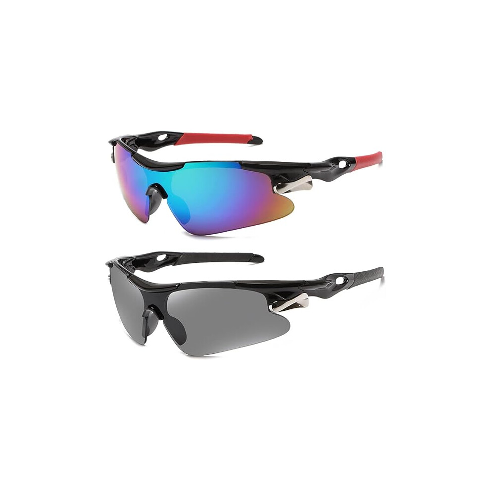 2PCS Polarized Sports Sunglasses, Polarized Cycling Glasses with UV400 Protection, for Cycling, Driving, Golf and Outdoor Activities for Men and Women