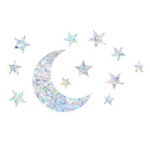 2 Pack Diamond Moon Star Window Clings, Bird Alert Glass Stickers, Anti-Crush Rainbow Suncatcher Film