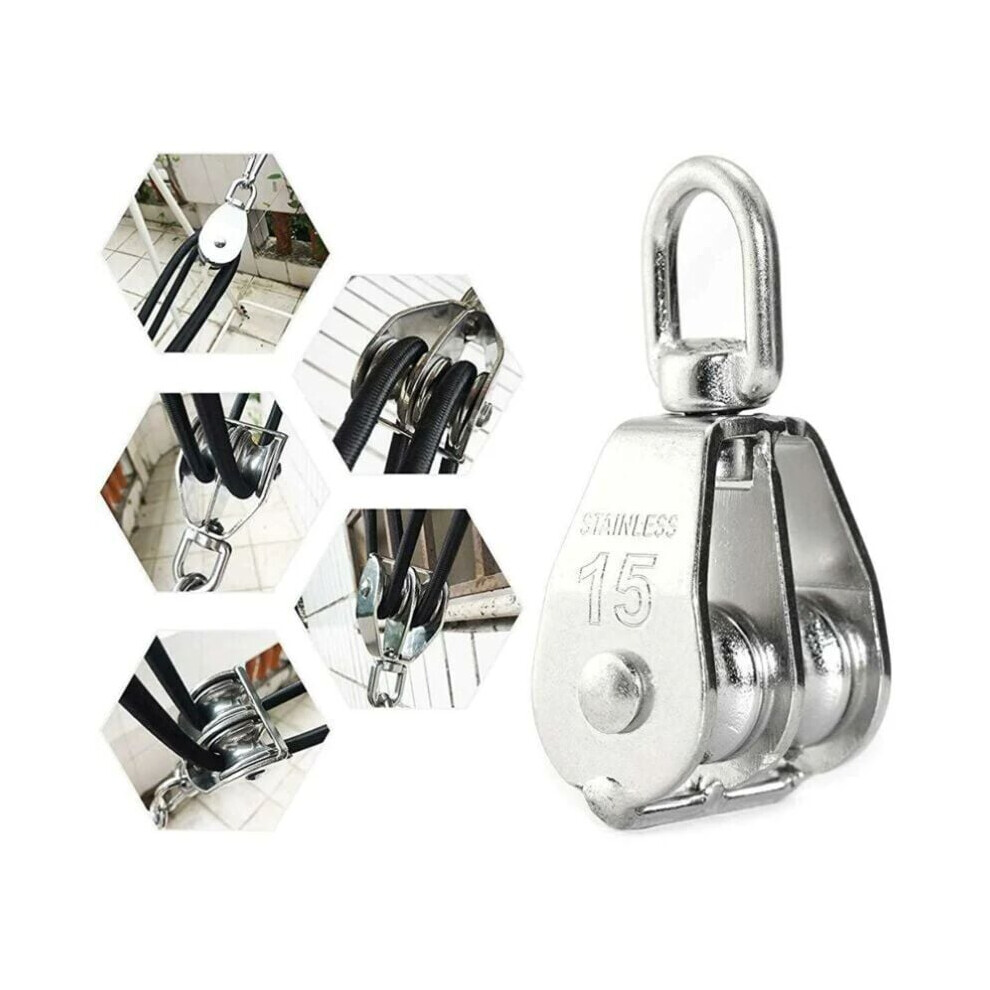 (Silver) M15 Stainless Steel Double Swivel Pulley - 1X Lifting Pulley - For Lifting Ropes On Boats Or Yachts 9469042627902