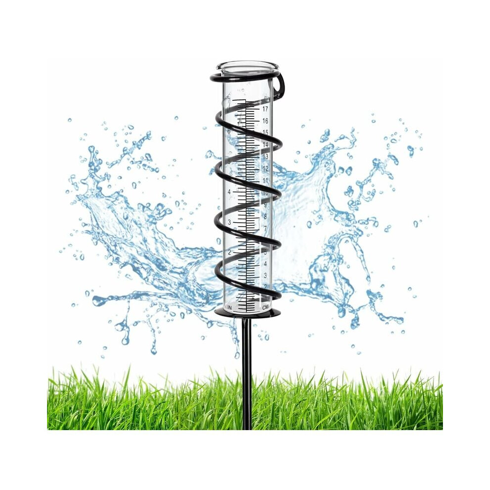 Rain Gauge, Capacity Glass Rain Gauge Removable Rain Gauge with Metal Stake Spiral Sape Accurate Rain Gauge for Yard, Lawn and Garden (Rain Gauges)