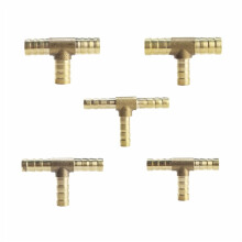 (8mm) 5 stuks messing 3-weg T-type brandstofslangfitting voor lucht-/gasbuis