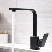 Black Square Flat Tube Kitchen Rotatable Faucet to Single Hole Vegetable Basin Hot and Cold Water Tap