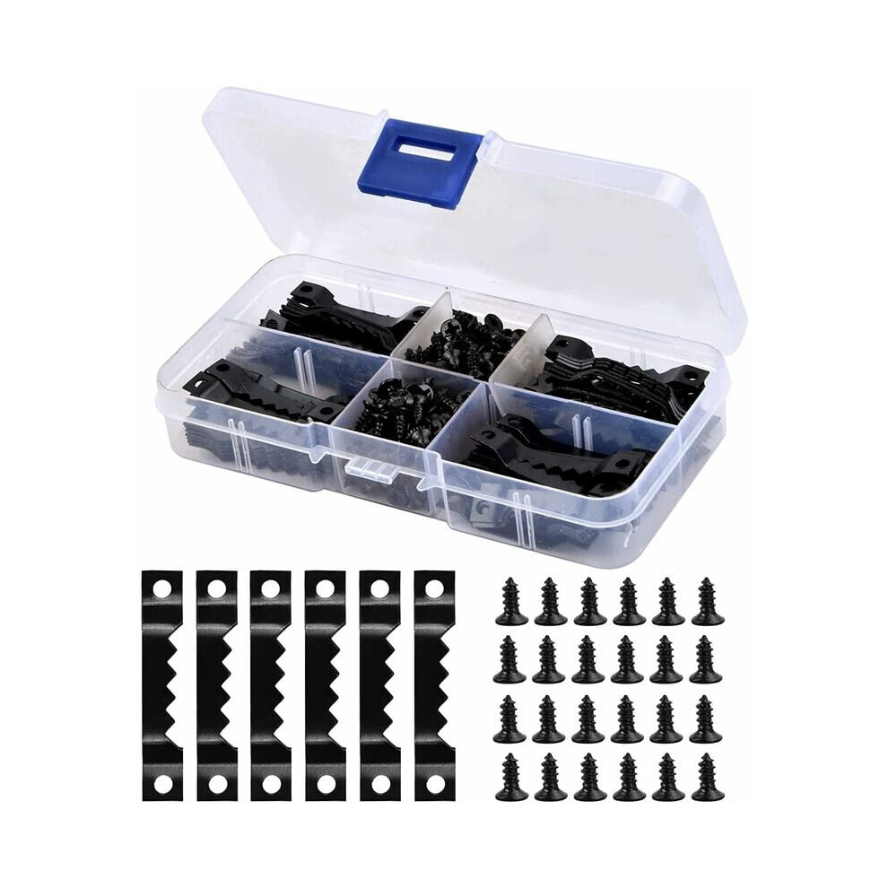 100Pcs Wooden Frame Hangers With 200Pcs Screws - Picture Frame Hooks - Black Black 9469042631299
