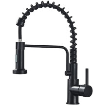 Kitchen Faucet with Extendable Spray Black Single Lever Sink Mixer Tap with Cold and Hot Spring