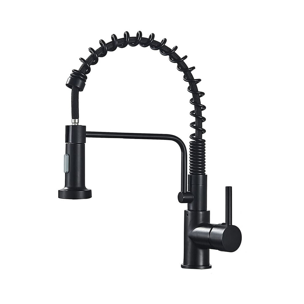 Kitchen Faucet with Extendable Spray Black Single Lever Sink Mixer Tap with Cold and Hot Spring