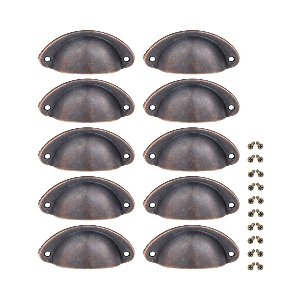 10Pcs Red Bronze Furniture Handle Vintage Shell Cabinet Drawer Pull Handle 82Mm Cupboard Door Knob With Screws 9469042634276