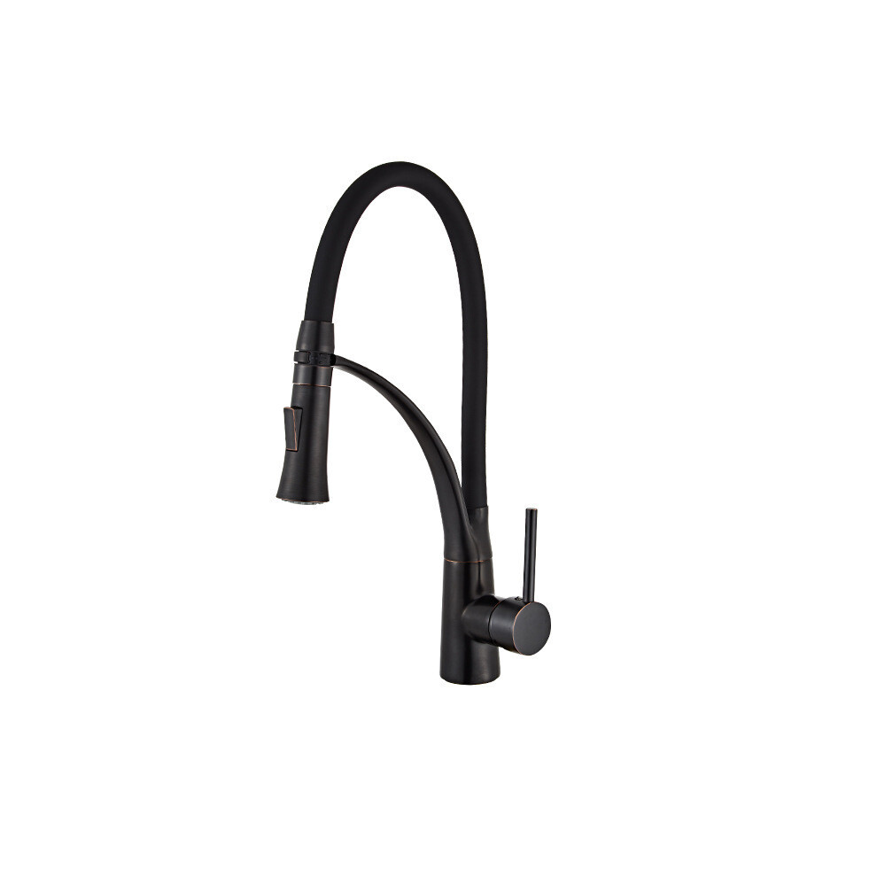 Black Kitchen Faucet Flexible Sink Mixer Tap with Pull-out Sprayer 360 Rotatable Cold and Hot Available