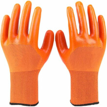 Ademende en gedompelde werkhandschoenen (12 paar, maat: 24 cm) Oranje waterdichte en oliebestendige dikke PVC-beschermende handschoenen, sterke grip