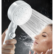 White High Pressure Shower Head Water Saving, 6 Modes Adjustable Bathroom Shower Head, Anti-Limescale Shower Head with Stop, Easy to Install
