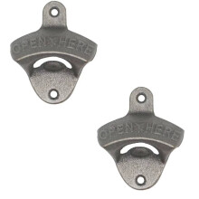2 Piece Wall Mounted Beer Bottle Opener Set - Silver, Vintage Style Cast Iron Beer Bottle Opener