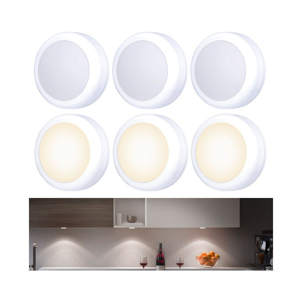 Pack of 6 small LED touch spots, adhesive, battery operated, interior, cupboards, wardrobes, kitchen cabinets, warm white-image-OPC-PG5RC5C-NEW