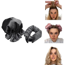 (Black) Satin Heatless Hair Curler 2 Set, Hair Rollers For Heatless Curls With Hair Caps, Soft Curling Rod Headband For Long Hair, Curling Set For Sleep