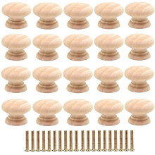 Pack of 20 35mm Round Wooden Drawer Knobs Furniture Handles for Cabinet Door with Screws