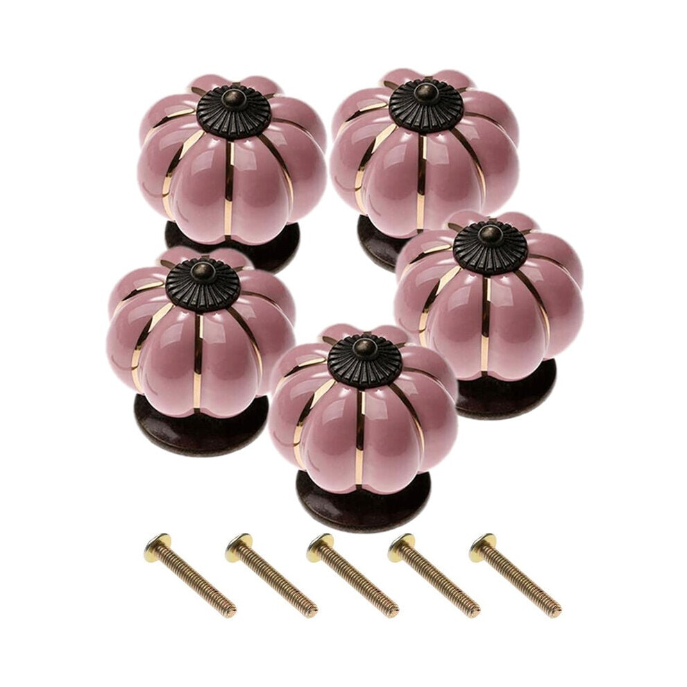 Set Of 5 Pink Pumpkin Shape Furniture Handles Vintage Ceramic Knobs For Cabinet Dresser 9469042641526