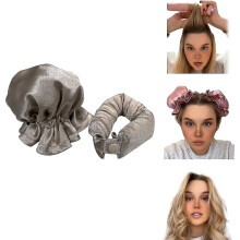 (gold) Satin Heatless Hair Curler 2 Set, Hair Rollers For Heatless Curls With Hair Caps, Soft Curling Rod Headband For Long Hair, Curling Set For Sleep