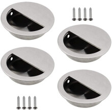 Pack of 4 Invisible Round Sliding Door Handle Recessed Pulls for Drawer Cabinet Stainless Steel with Screws
