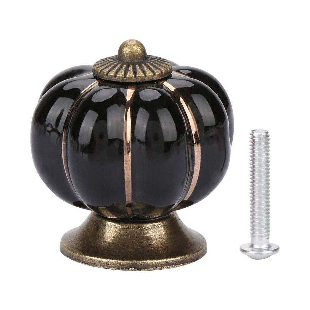 40Mm Ceramic Furniture Knob Vintage Pumpkin Cabinet Furniture Handle With Screws Black 9469042641816