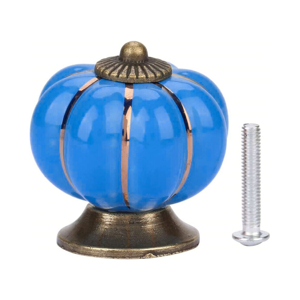 40Mm Blue Ceramic Furniture Knob Vintage Pumpkin Cabinet Furniture Handle With Screws 9469042641939