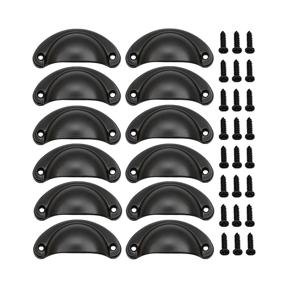 12Pcs Retro Shell Door Handle 82Mm Vintage Drawer Cabinet Handle With Screws Black 9469042642172