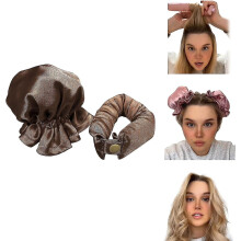 (brown) Satin Heatless Hair Curler 2 Set, Hair Rollers For Heatless Curls With Hair Caps, Soft Curling Rod Headband For Long Hair, Curling Set For Sleep