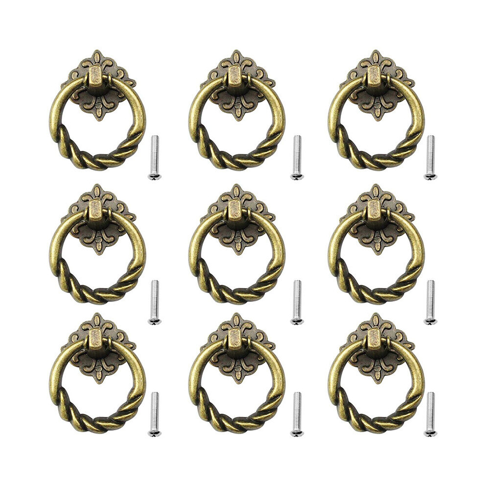 9 Pcs Retro Door Knobs Rings Pull For Furniture Cabinet Drawer With Screws Bronze 9469042642677