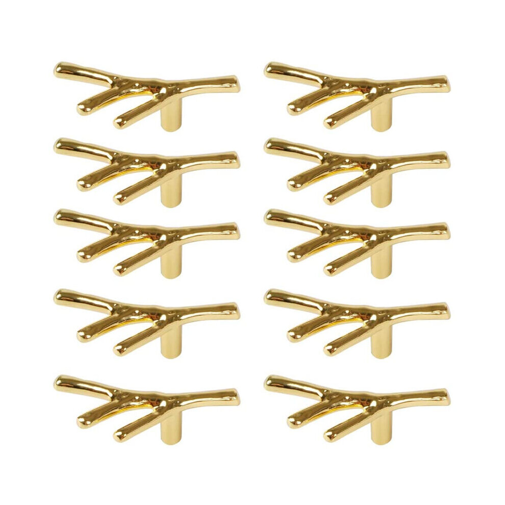 10X Gold Handle - Single Hole Branch Shape Furniture Zinc Alloy Cabinet Handles With Screws 9469042642707