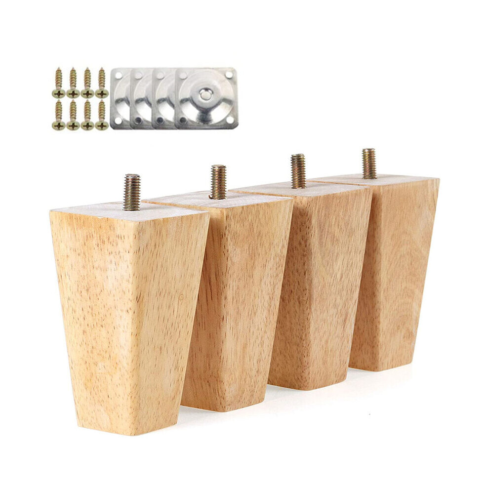 4 Pcs Wooden Furniture Legs 10Cm Cabinet Bed Feet With Mounting Plates And Screws 9469042643308