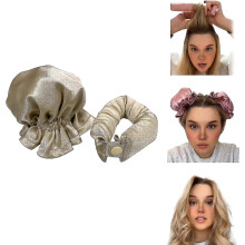 (Beige) Satin Heatless Hair Curler 2 Set, Hair Rollers For Heatless Curls With Hair Caps, Soft Curling Rod Headband For Long Hair, Curling Set For Sleep