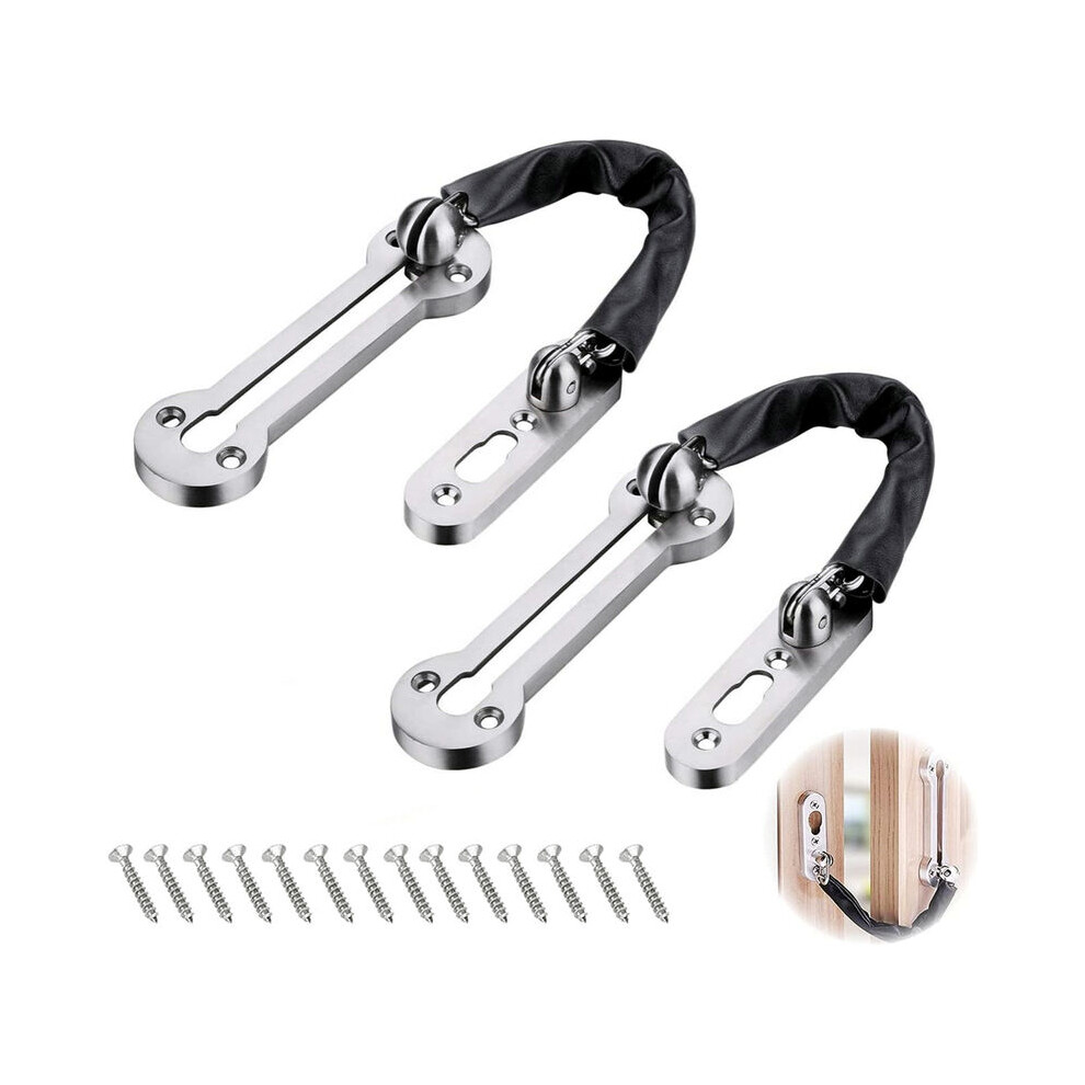 2 Pcs Silver Pu Leather Security Door Chains Sliding Door Lock With Screws For Family Hotel Apartment 9469042643605